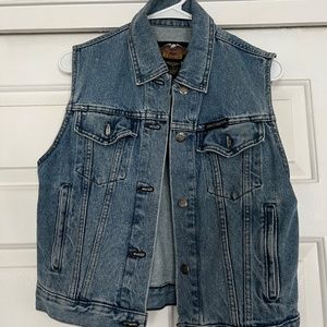 VINTAGE HARLEY DAVIDSON MOTORCYCLE BIKER DENIM VEST SIZE